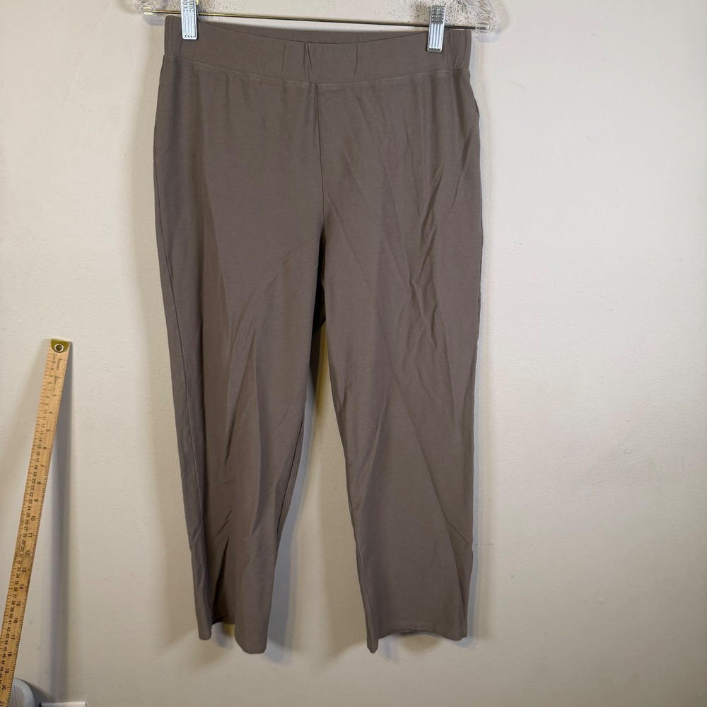 Eileen Fisher Womens Cropped Pants Textured Stretch Knit Taupe PM